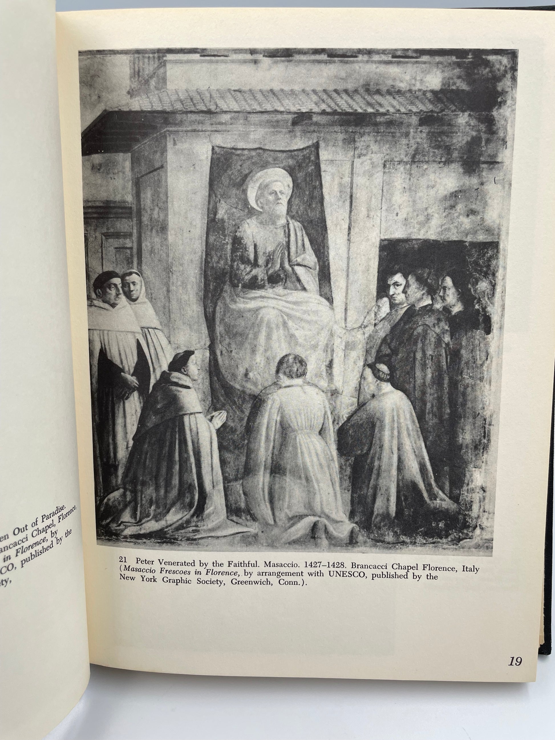 Book page with black and white photograph of a religious scene from 'Christianity in Art' by Frank and Dorothy Getlein.