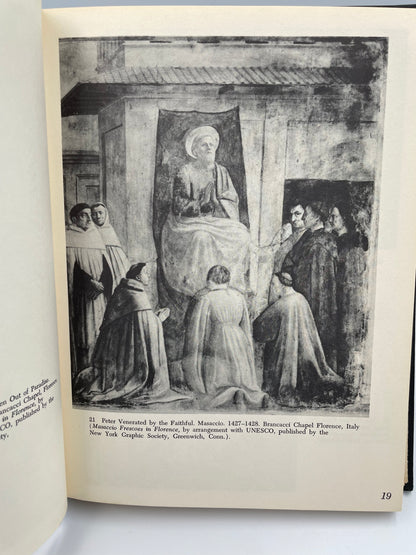 Book page with black and white photograph of a religious scene from 'Christianity in Art' by Frank and Dorothy Getlein.