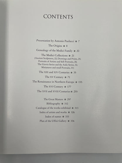 Contents page of Uffizi Gallery Art History Collections by Gloria Fossi