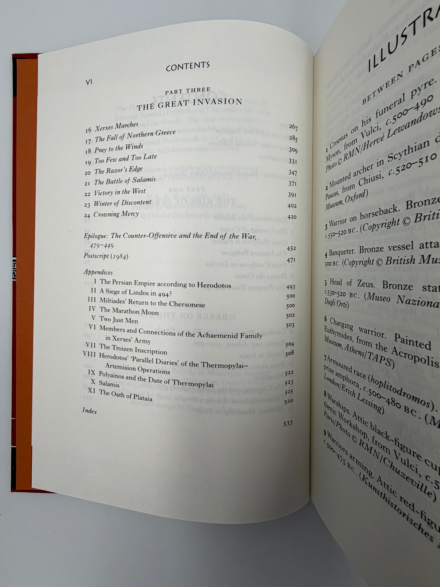 Table of contets page continued from The Folio History of Ancient Greece: The Persian Wars.