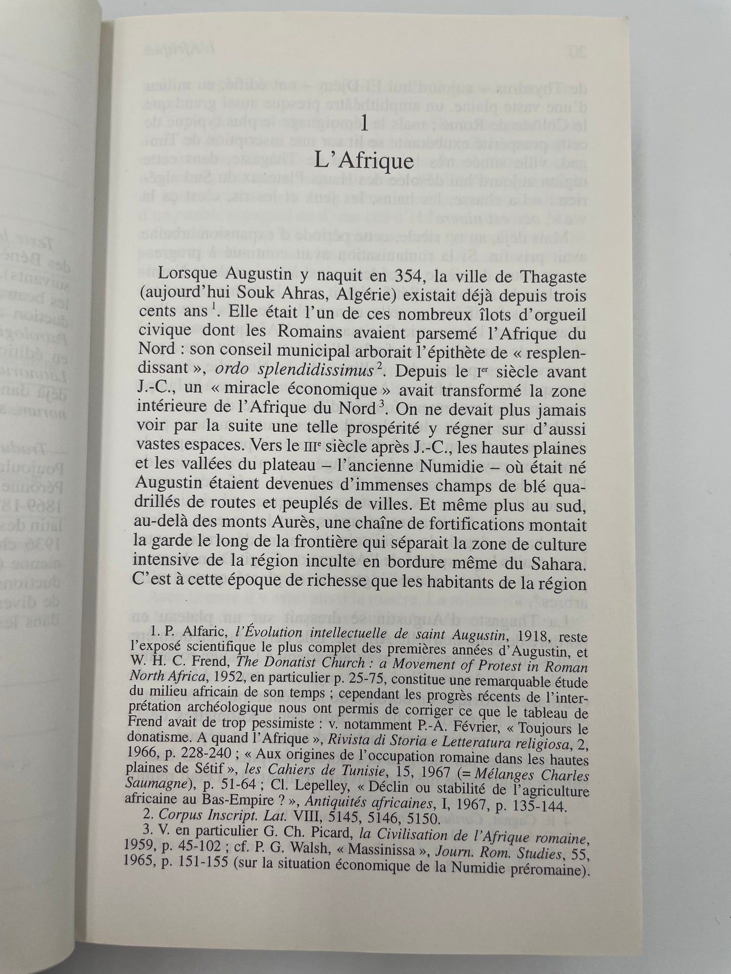 Page 20 or chapter 1 entitled  l'Afrique from, 'La vie de Saint Augustin' by Peter Brown.
