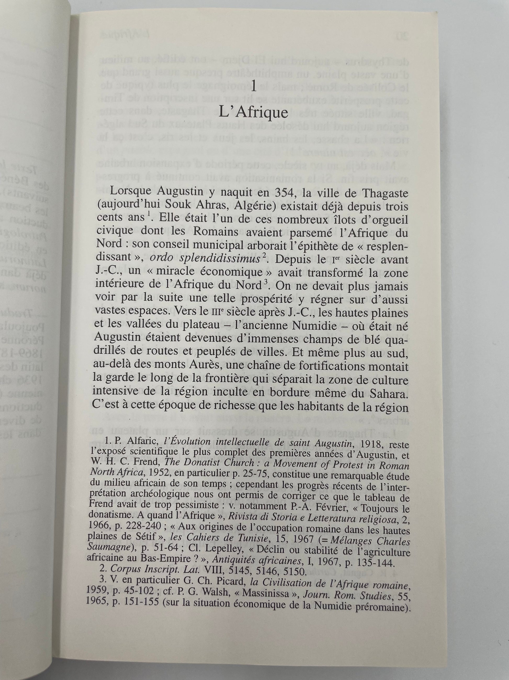 Page 20 or chapter 1 entitled  l'Afrique from, 'La vie de Saint Augustin' by Peter Brown.