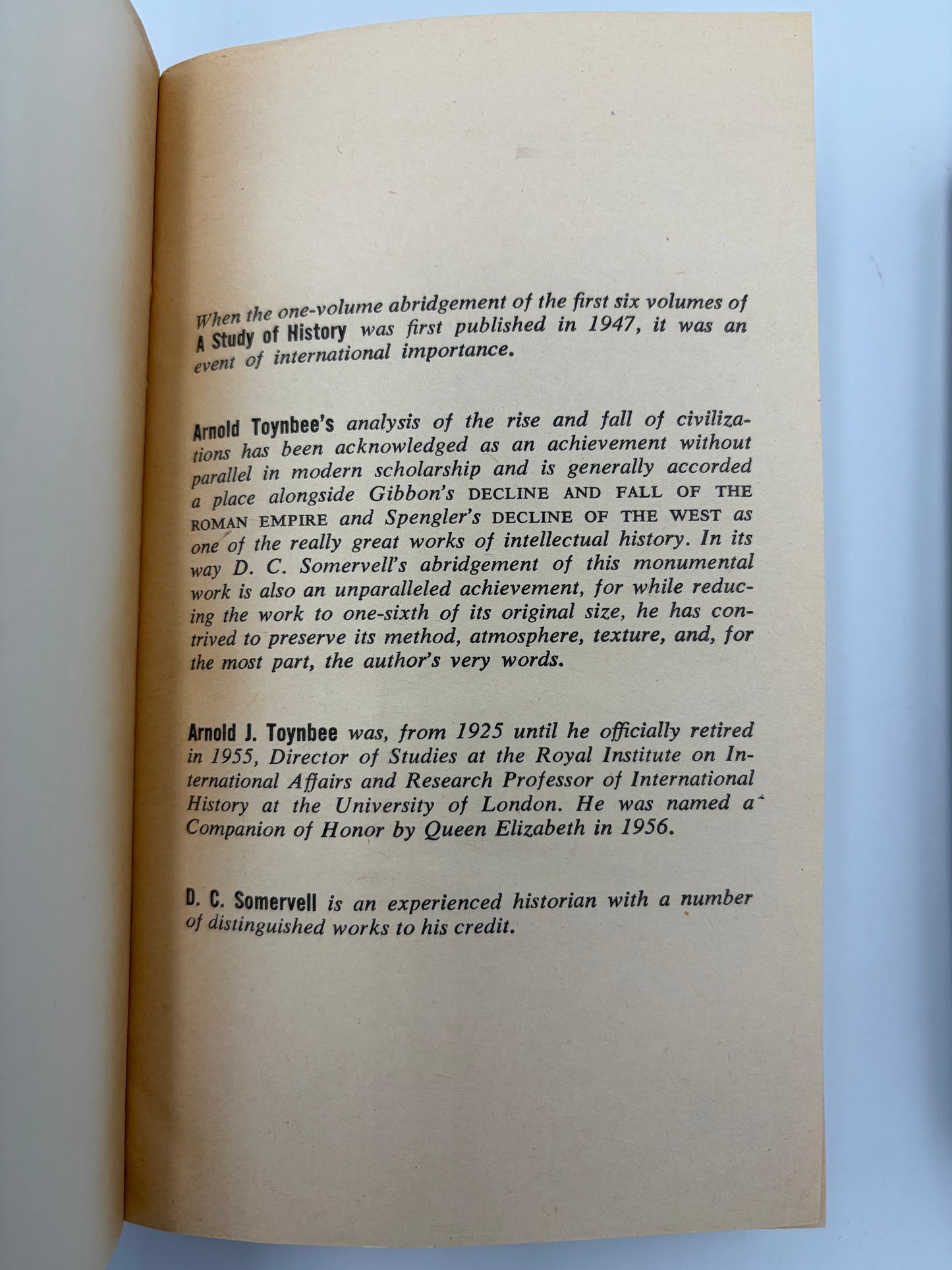Author and editor information from ‘A Study of History’ by Arnold J.Toynbee - 2 Volume Abridged Set