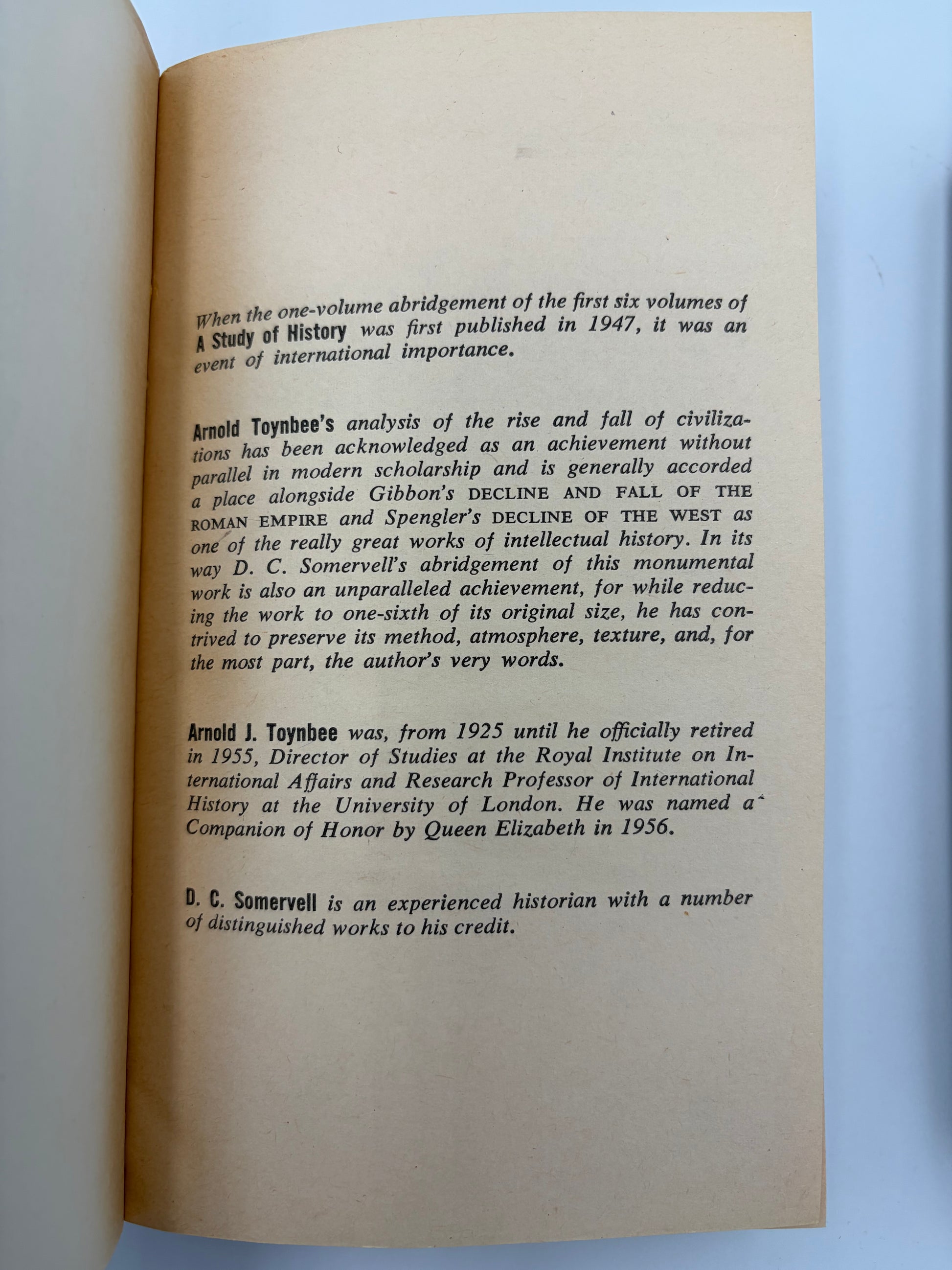Author and editor information from ‘A Study of History’ by Arnold J.Toynbee - 2 Volume Abridged Set