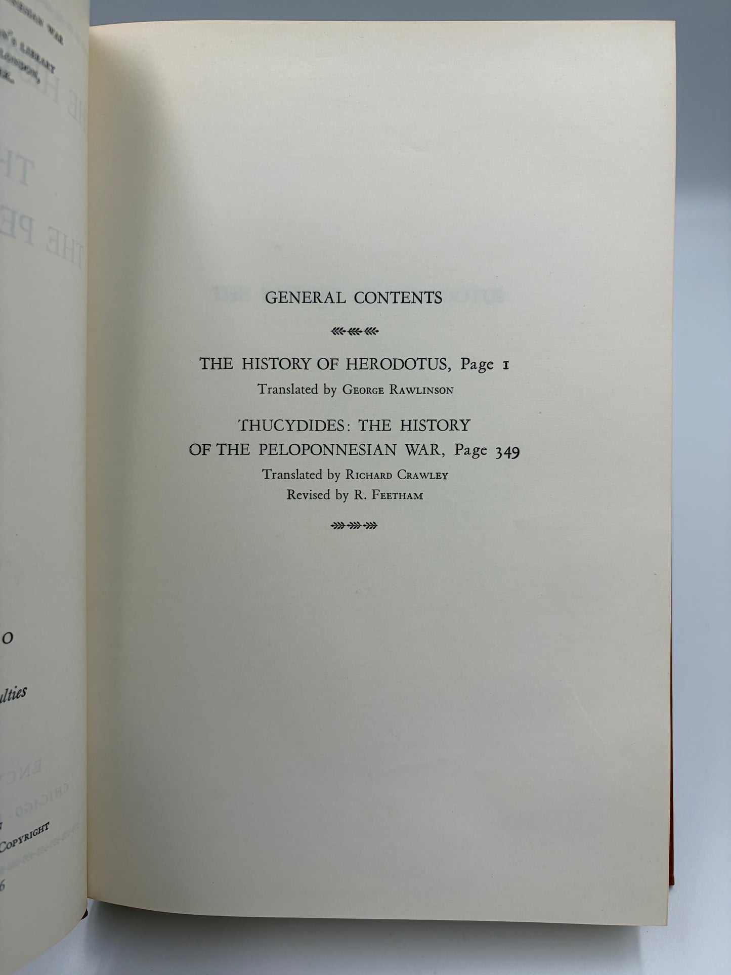 General contents page from 'The History of Herodotus and The History of the Peloponnesian War'. 