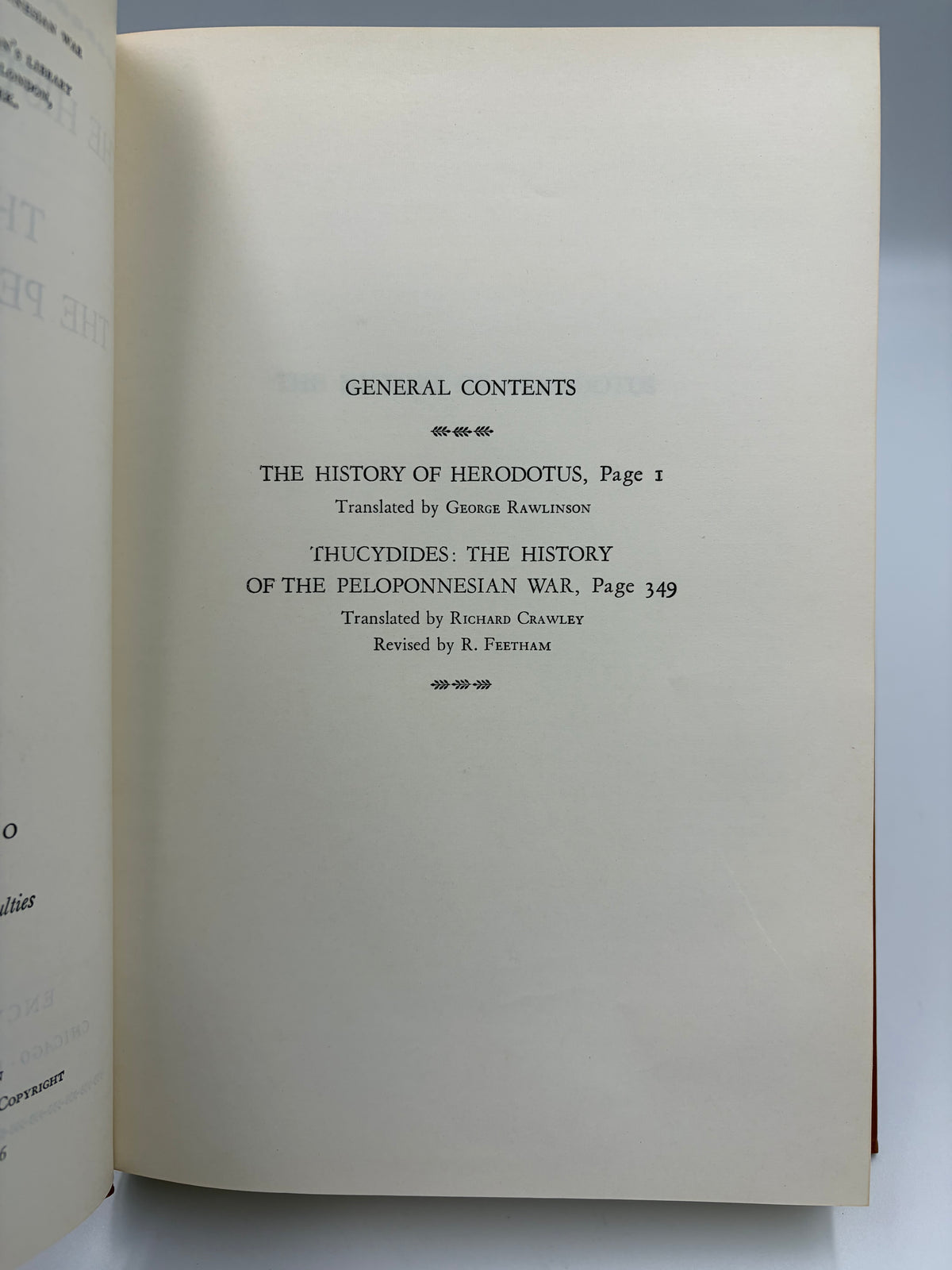 General contents page from 'The History of Herodotus and The History of the Peloponnesian War'. 