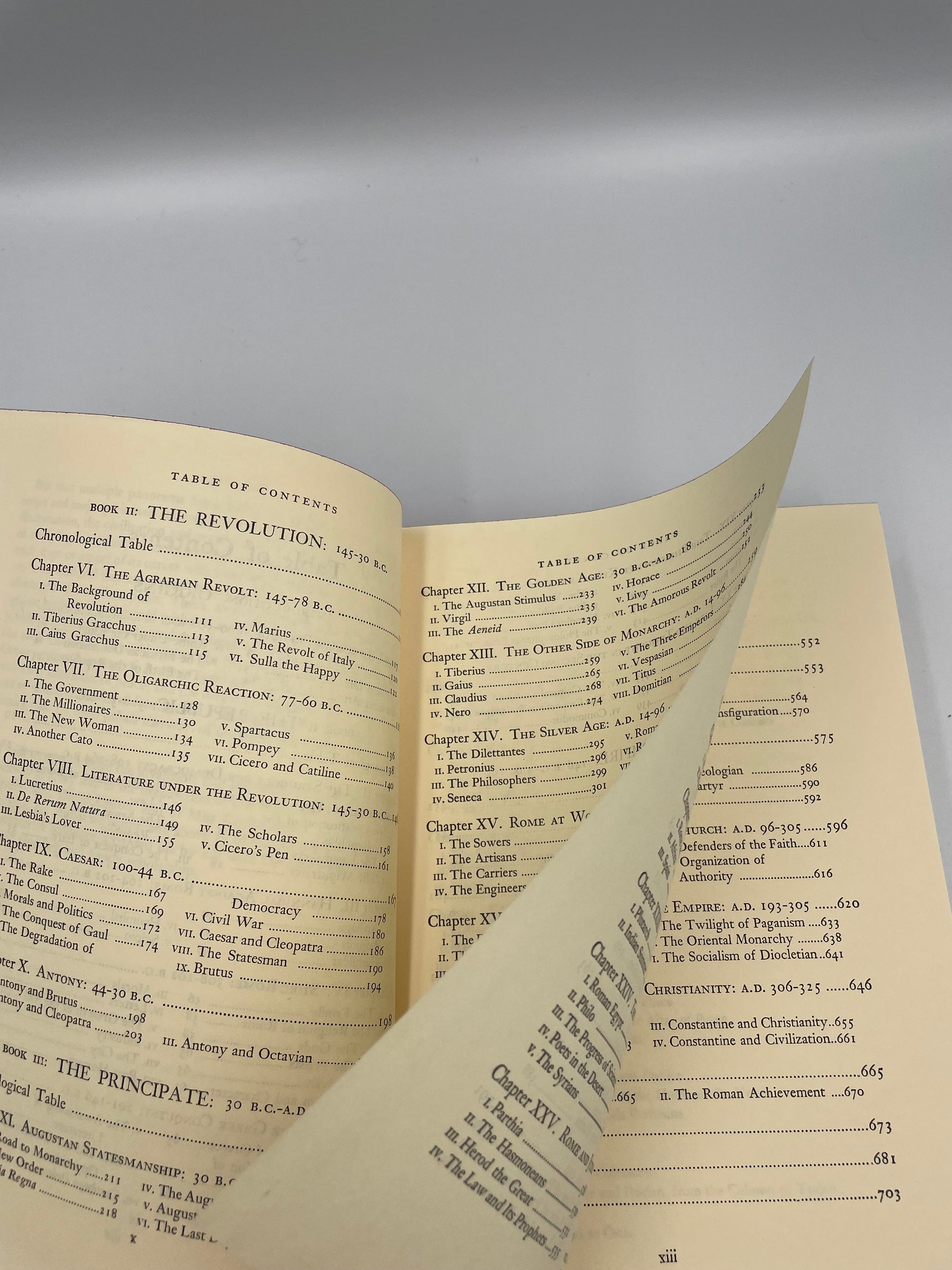 Table of contents pages from 'Caesar and Christ by Will Durant' 