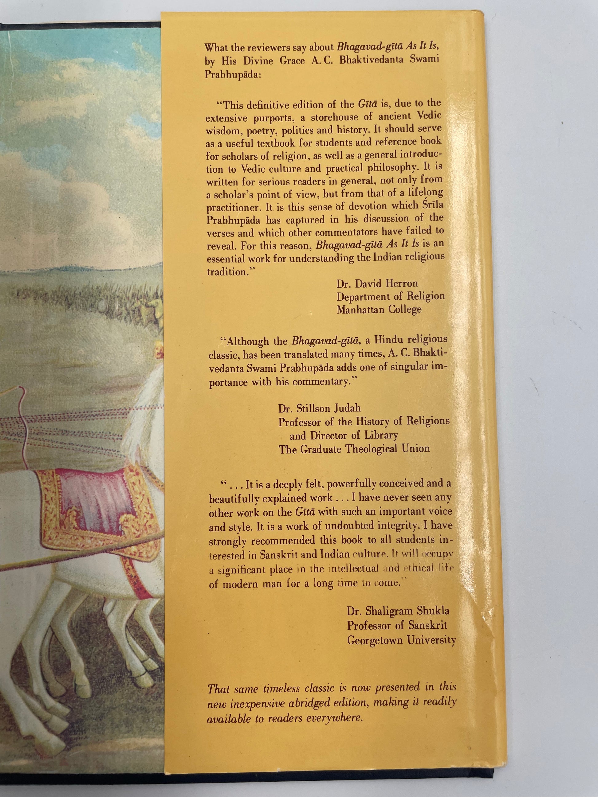 Inside back cover dust jacket with info from the book ‘Bhagavad-Gita As It Is’.