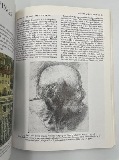 Open book with a black and white illustration of a head on a white background