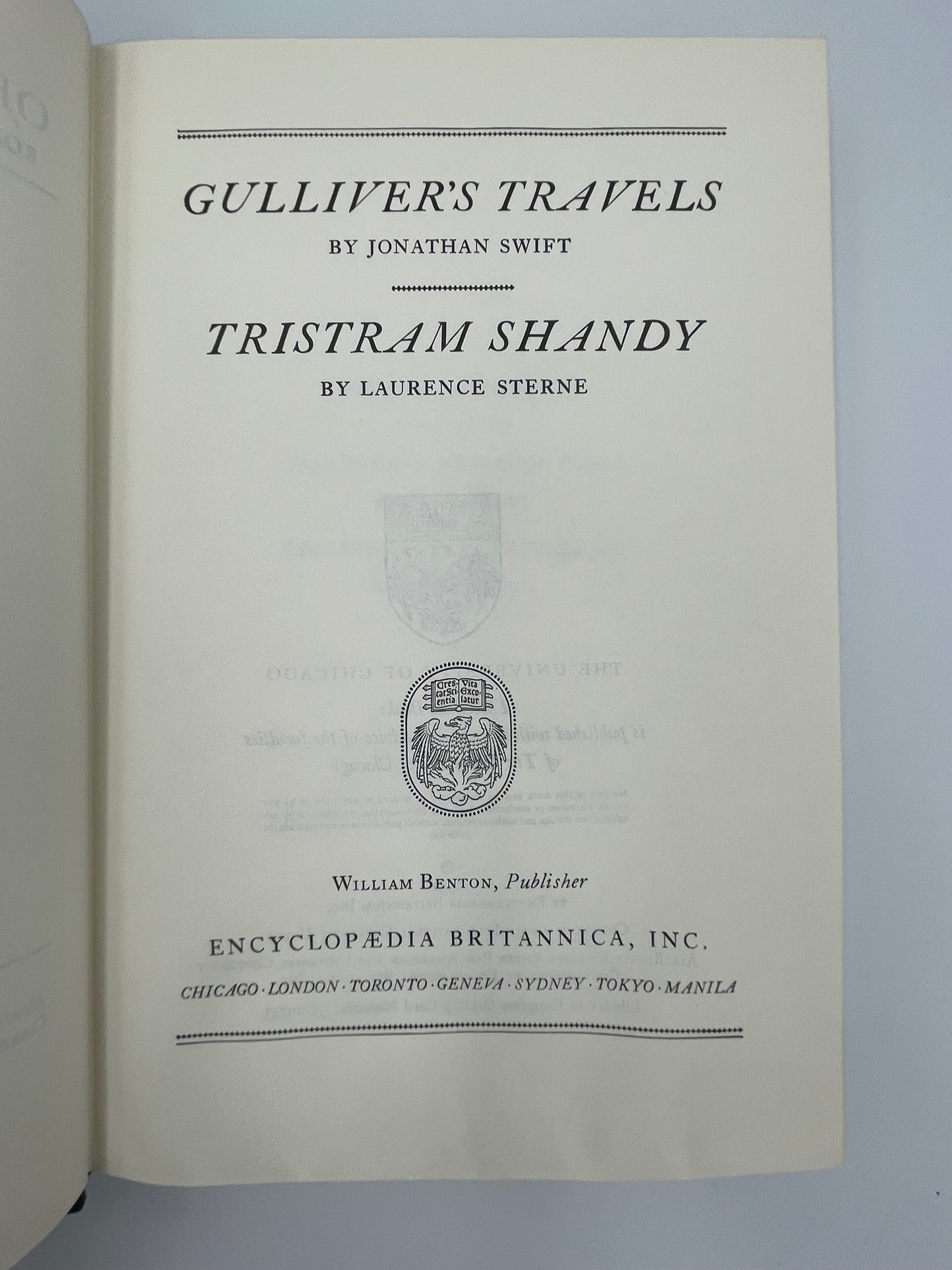 Swift. Sterne. (Britannica: Great Books of the Western World). Gulliver's Travels by Jonathan Swift. Tristram Shandy by Lawrence Sterne