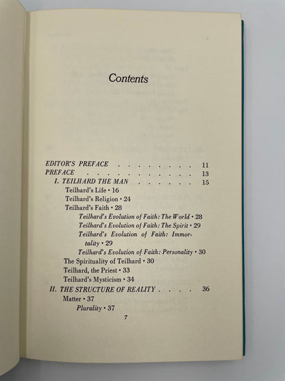 Contents page from 'Teilhard de Chardin'.