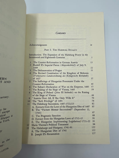 Contents page of "The Habsburg and Hohenzollern Dynasties in the Seventeenth and Eighteenth Centuries" 