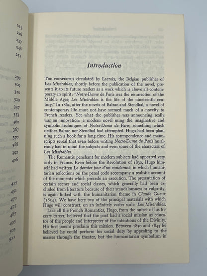 Intro page of "Les Miserables" by Victor Hugo 