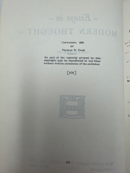 Essays in Modern Thought. Edited by Thomas R. Cook.