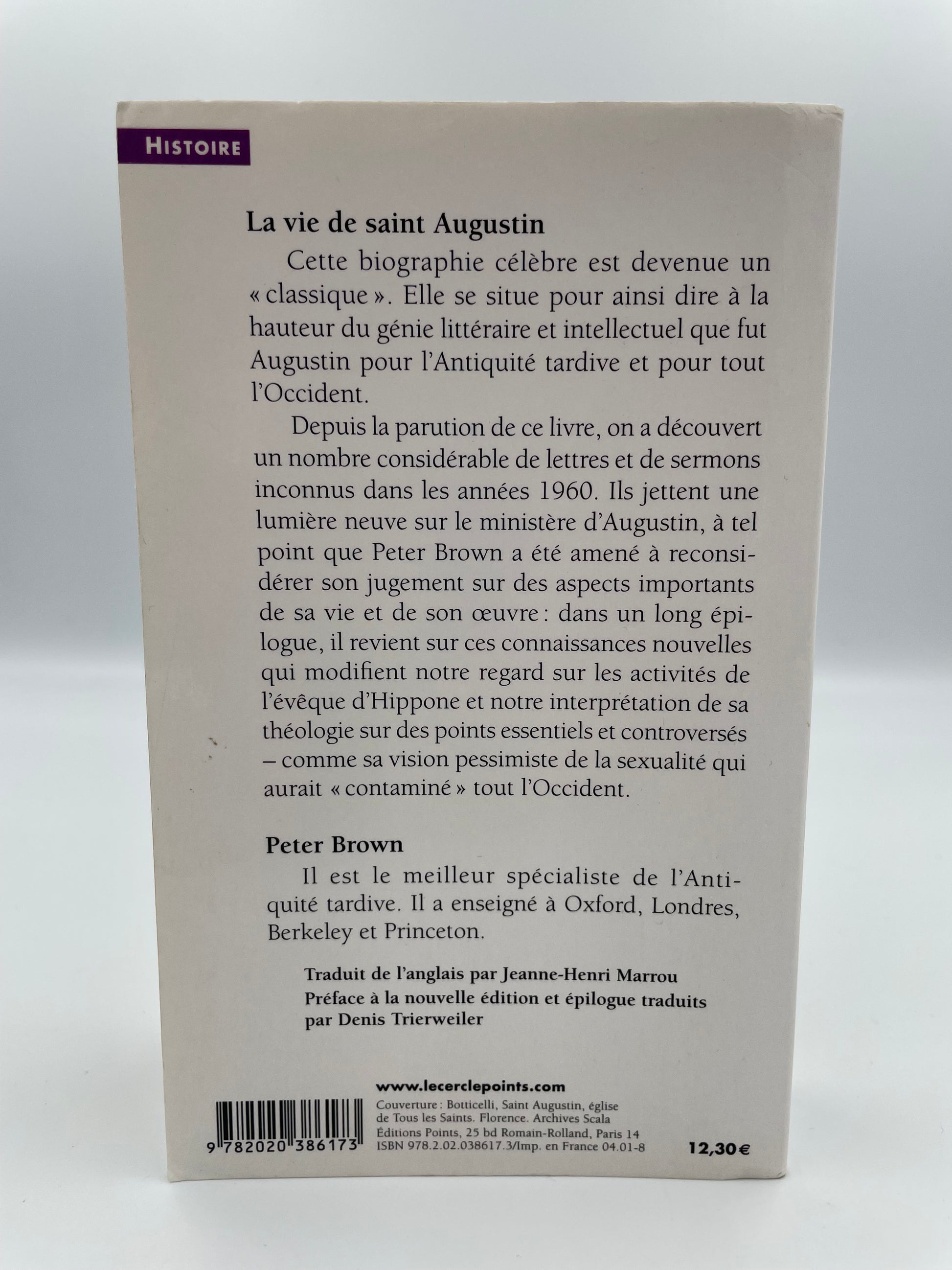 Back book cover of, 'La vie de Saint Augustin' by Peter Brown.