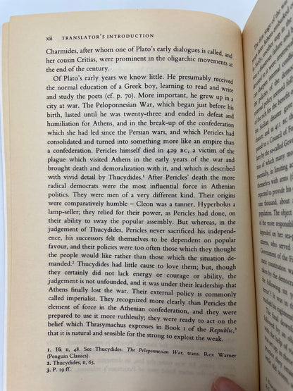 Translators introduction page continued from ‘The Republic’ by Plato.