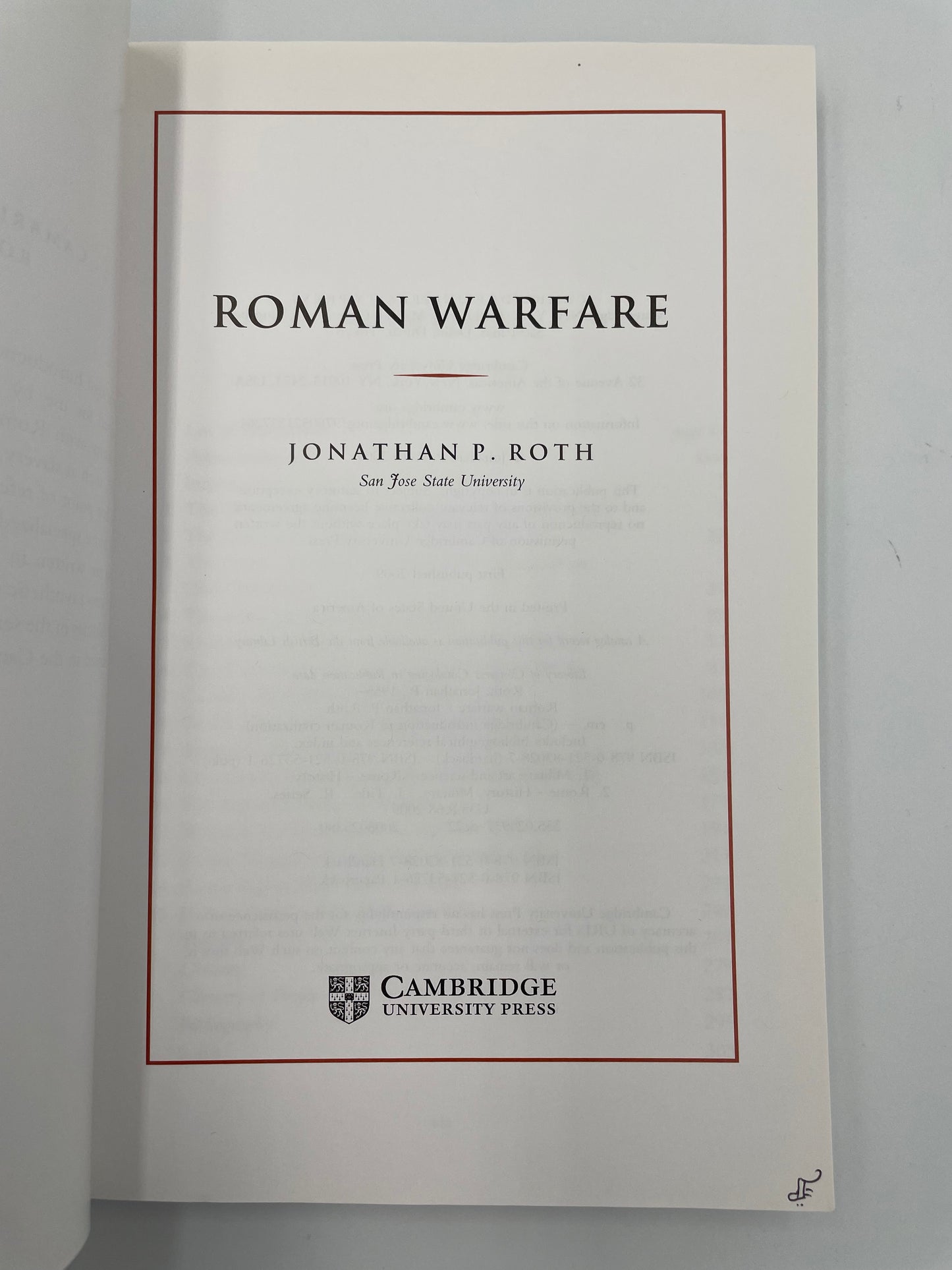 Title page of ‘Roman Warfare’ by Jonathan P. Roth.