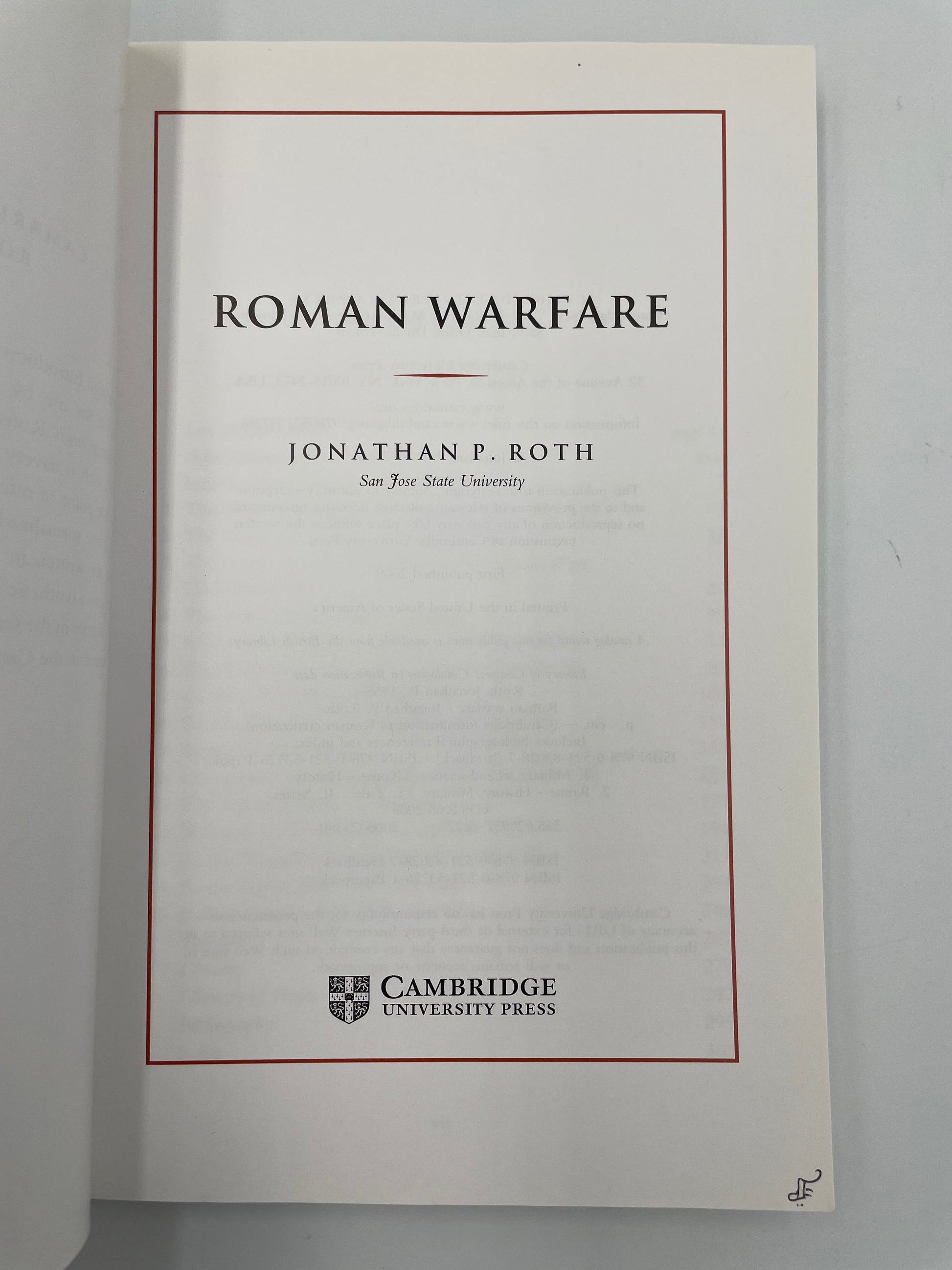 Title page of ‘Roman Warfare’ by Jonathan P. Roth.