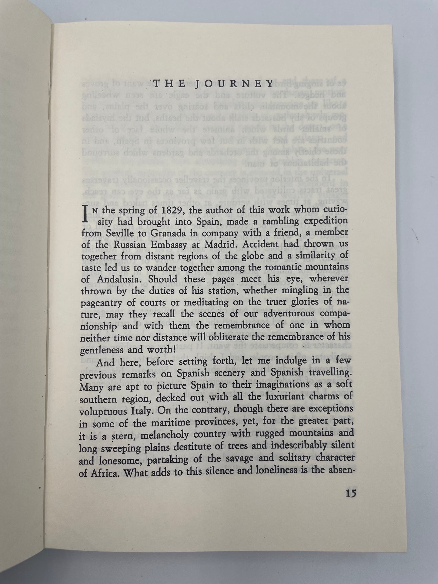 First page of the book entitled 'The Journey' from the book, 'Tales of the Alhambra' by Washington Irving.