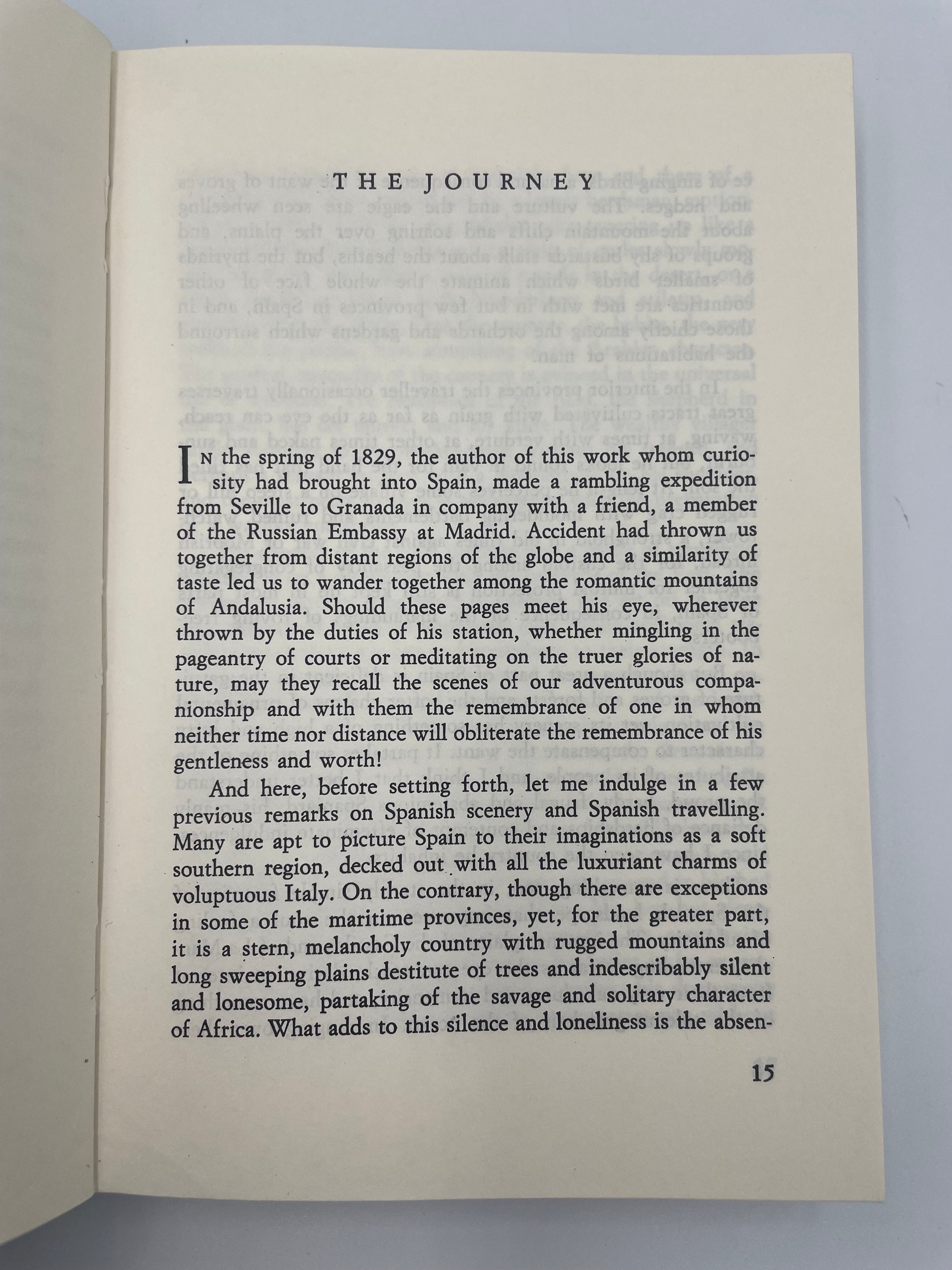 First page of the book entitled 'The Journey' from the book, 'Tales of the Alhambra' by Washington Irving.