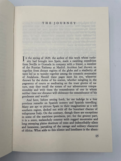 First page of the book entitled 'The Journey' from the book, 'Tales of the Alhambra' by Washington Irving.
