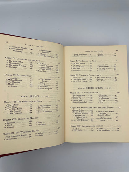 Table of contents pages from "The Age of Voltaire by Will & Ariel Durant"