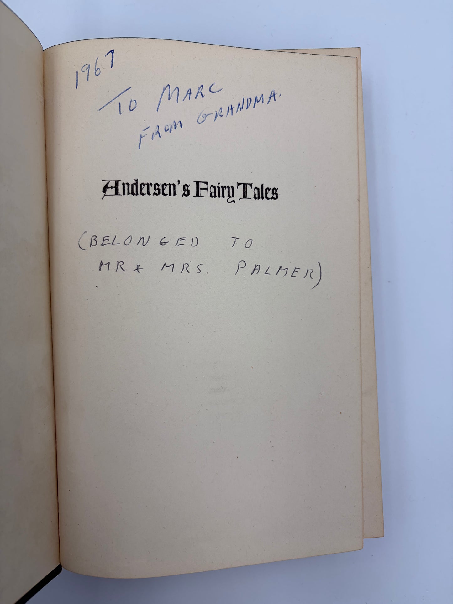 Sign dedication and ownership note on title page from ‘Andersen's Fairy Tales’ By Hans Christian Andersen.
