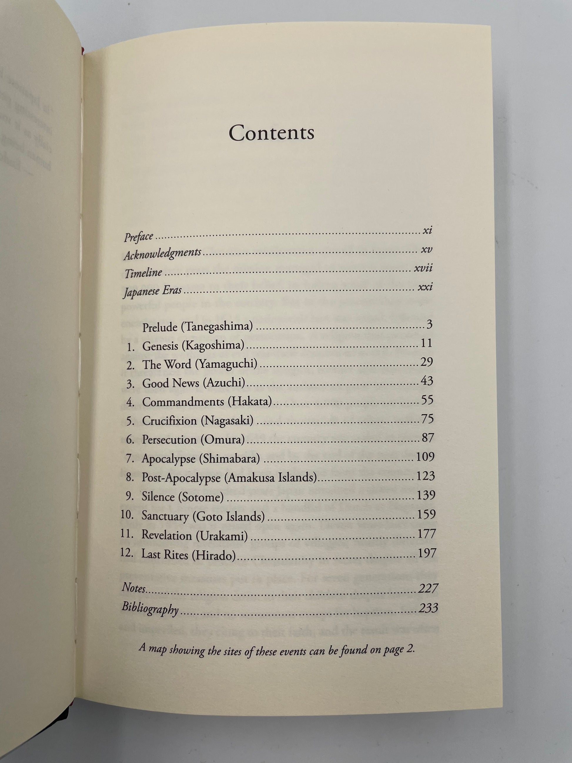 Table of contents page from 'In Search of Japan’s Hidden Christians' by John Dougill.
