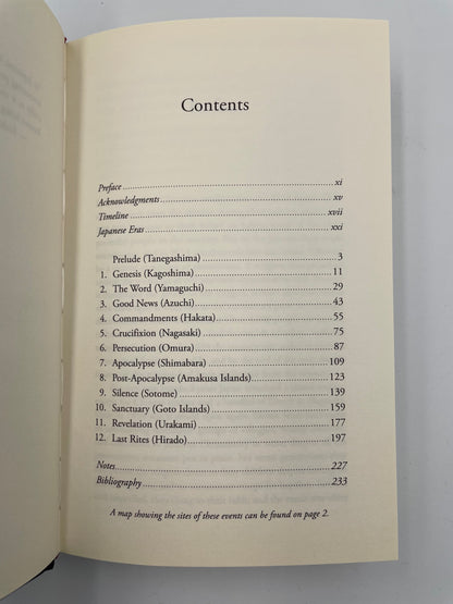 Table of contents page from 'In Search of Japan’s Hidden Christians' by John Dougill.