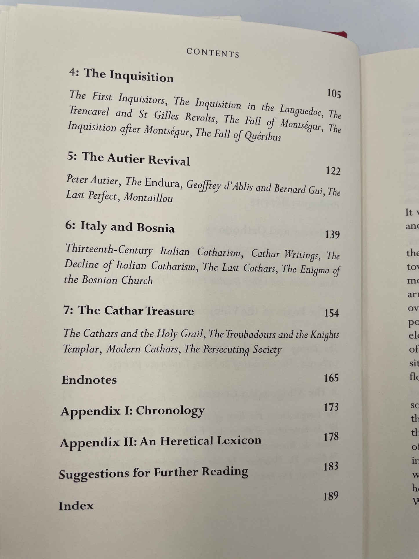 Table of contents continued from 'The Cathars: The Most Successful Heresy of the Middle Ages' by Sean Martin.