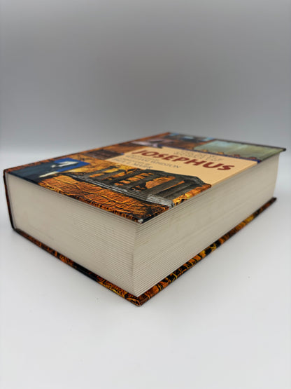 Book of Josephus' works with edge view and cover design on a white background