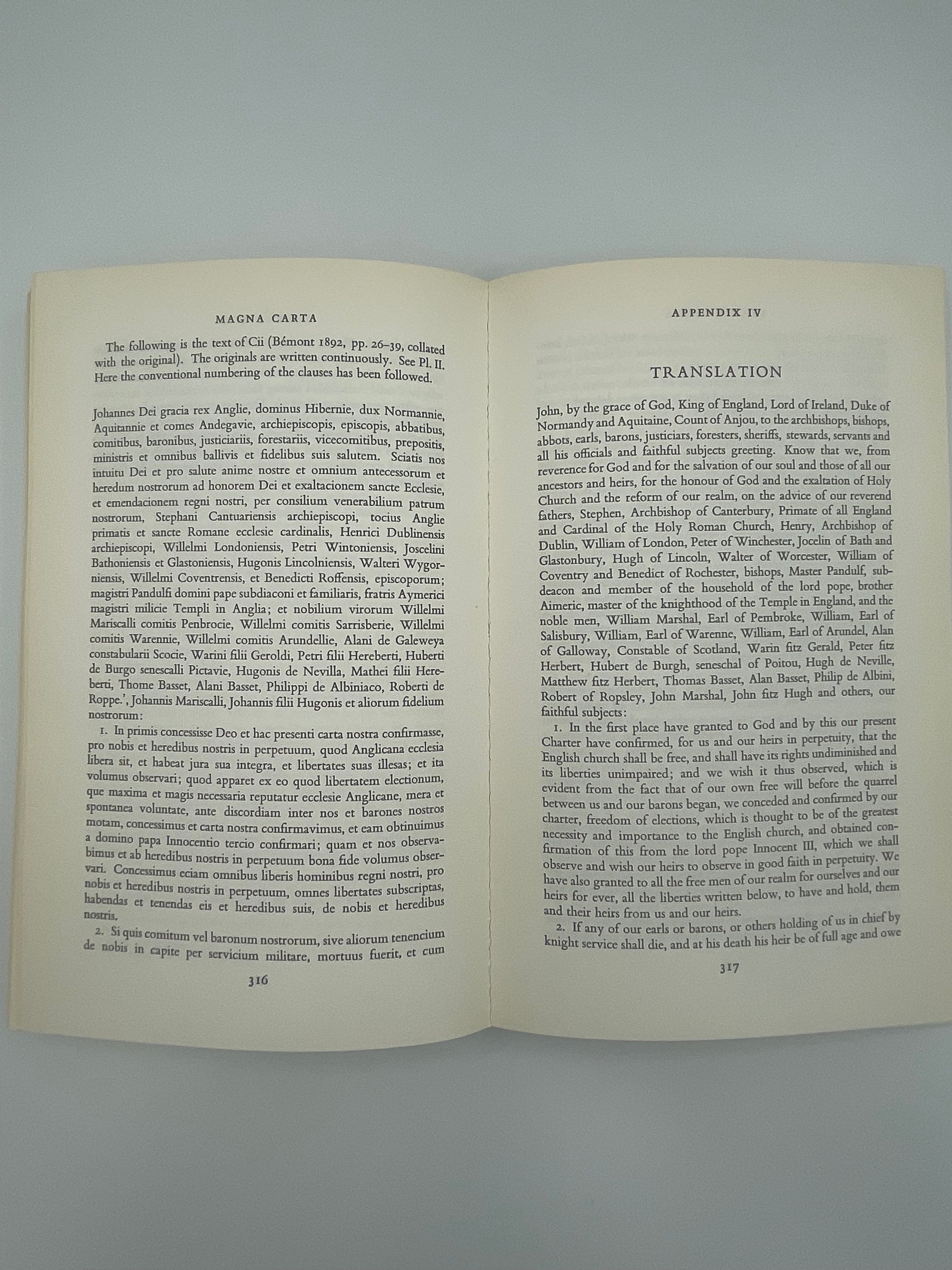 Random page is 316 and 317 of ‘Magna Carta’ by J.C.Holt