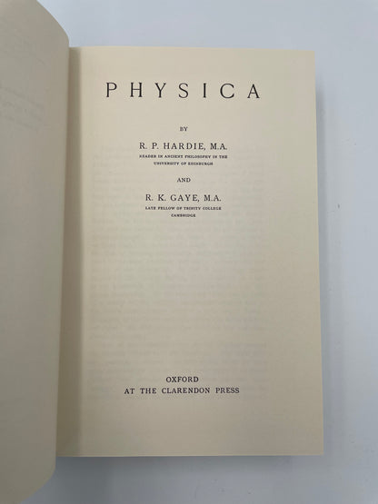 Title page of Physica from "The Works of Aristotle Translated into English"