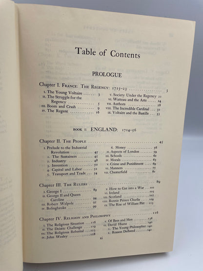 Contents page from "The Age of Voltaire by Will & Ariel Durant"