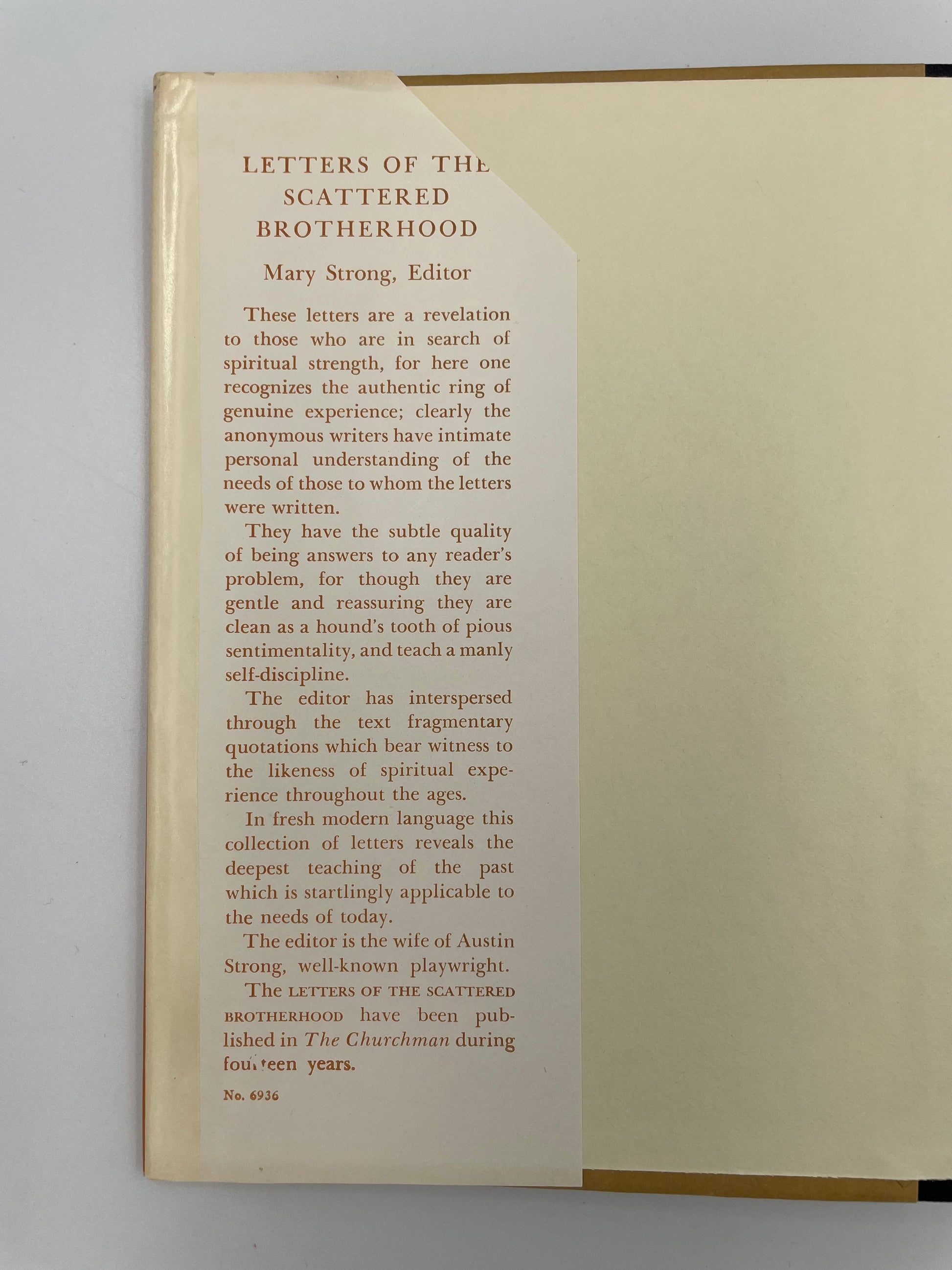 Inside dust jacket text from book ‘Letters of the Scattered Brotherhood’. Edited by Mary Strong‘.