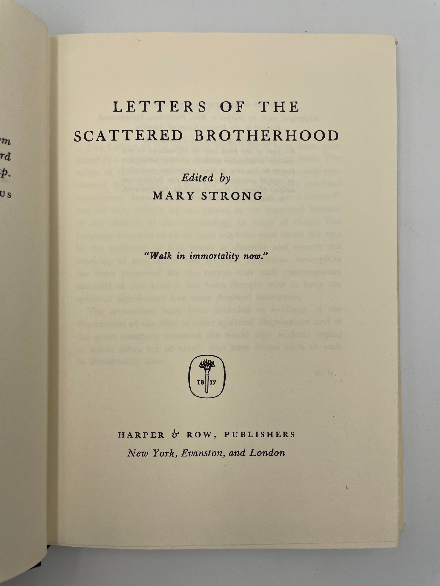 Title page from 'Letters of the Scattered Brotherhood' edited by Mary Strong.