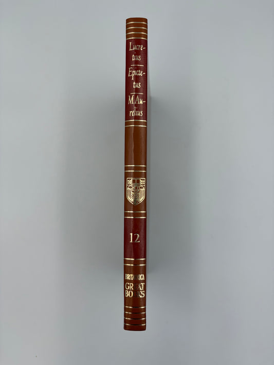 Elegant mid century book spine view of 'Lucretius, Epictetus and Marcus Aurelius'.
