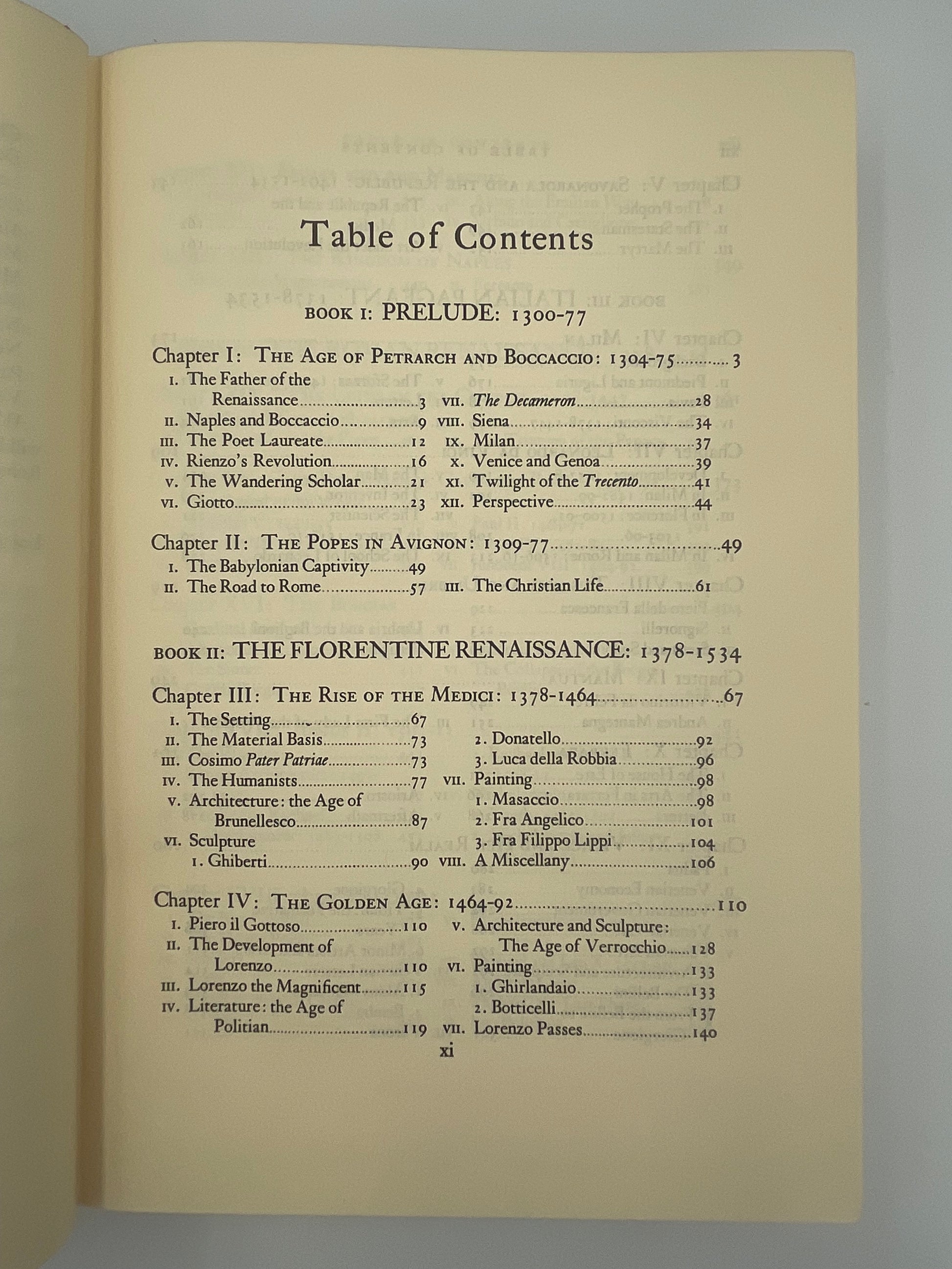 Table of contents page of ‘The Renaissance’ by Will Durant 