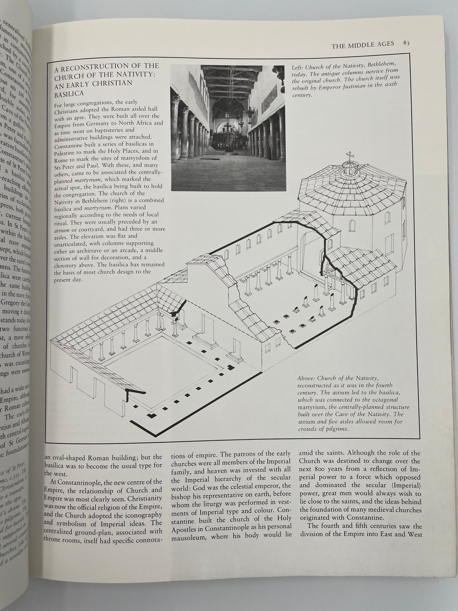 Page with illustration of early Christian basilica from ‘Architecture of the Western World’ by Michael Rayburn