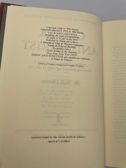 Copyright info page from 'Caesar and Christ by Will Durant' 