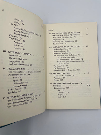Contents pages continued from book, 'Teilhard de Chardin'. 
