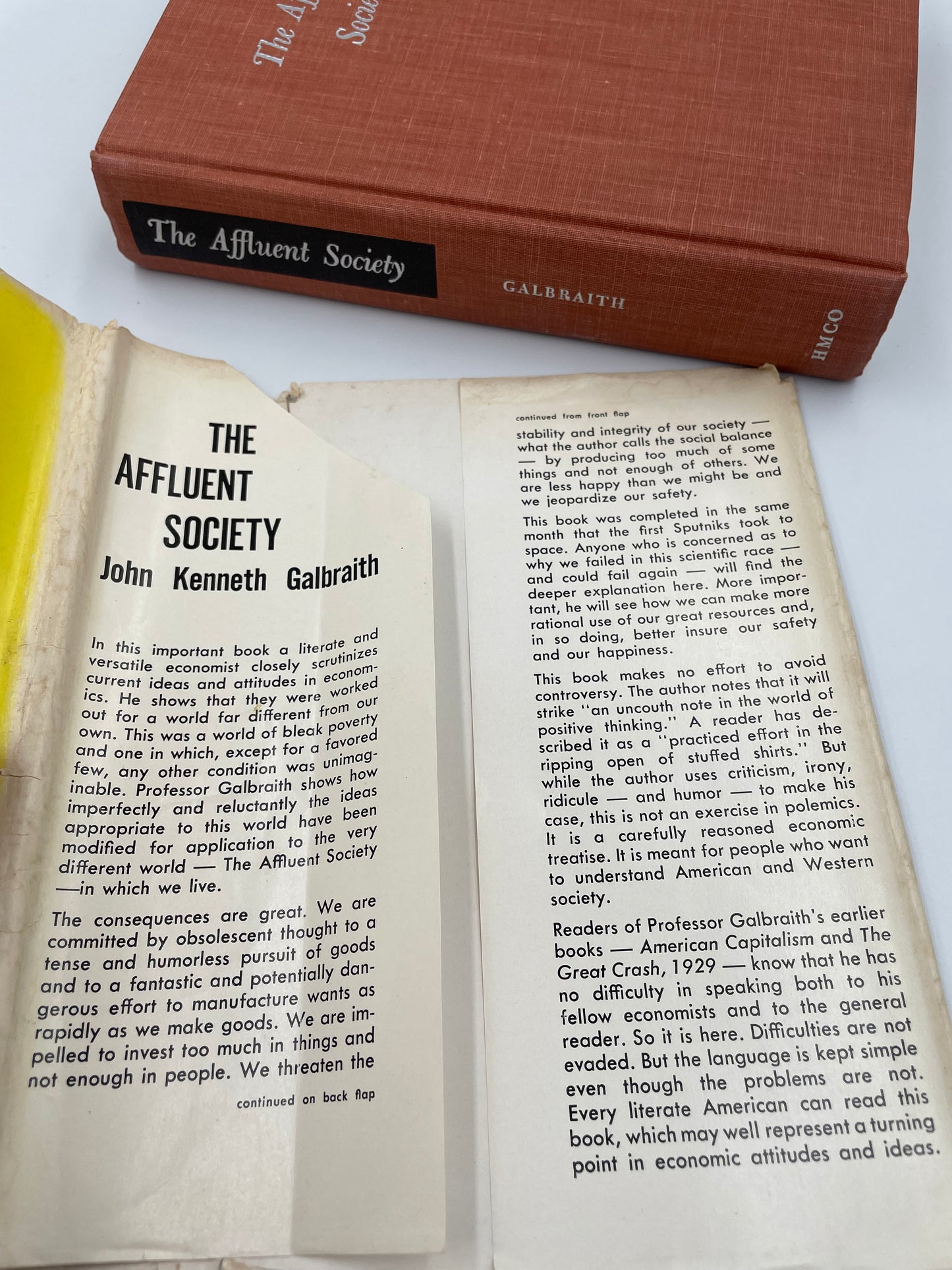 Inside jacket information from the book ‘The Affluent Society’ by John Kenneth Galbraith