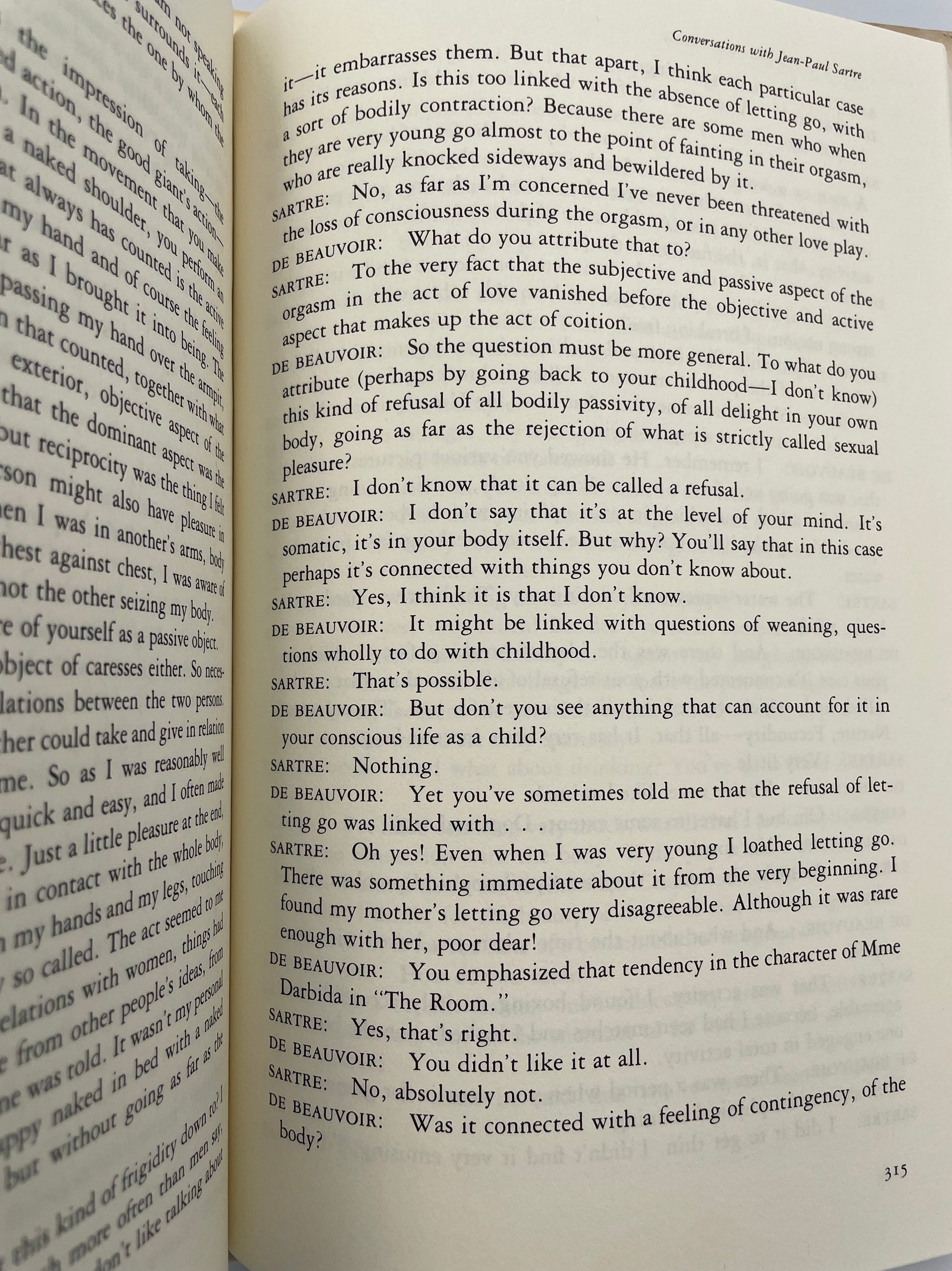 Page 315 from the book ‘Adieux: A Farewell to Sarte’ by Simone de Beauvoir.