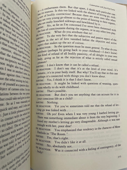 Page 315 from the book ‘Adieux: A Farewell to Sarte’ by Simone de Beauvoir.