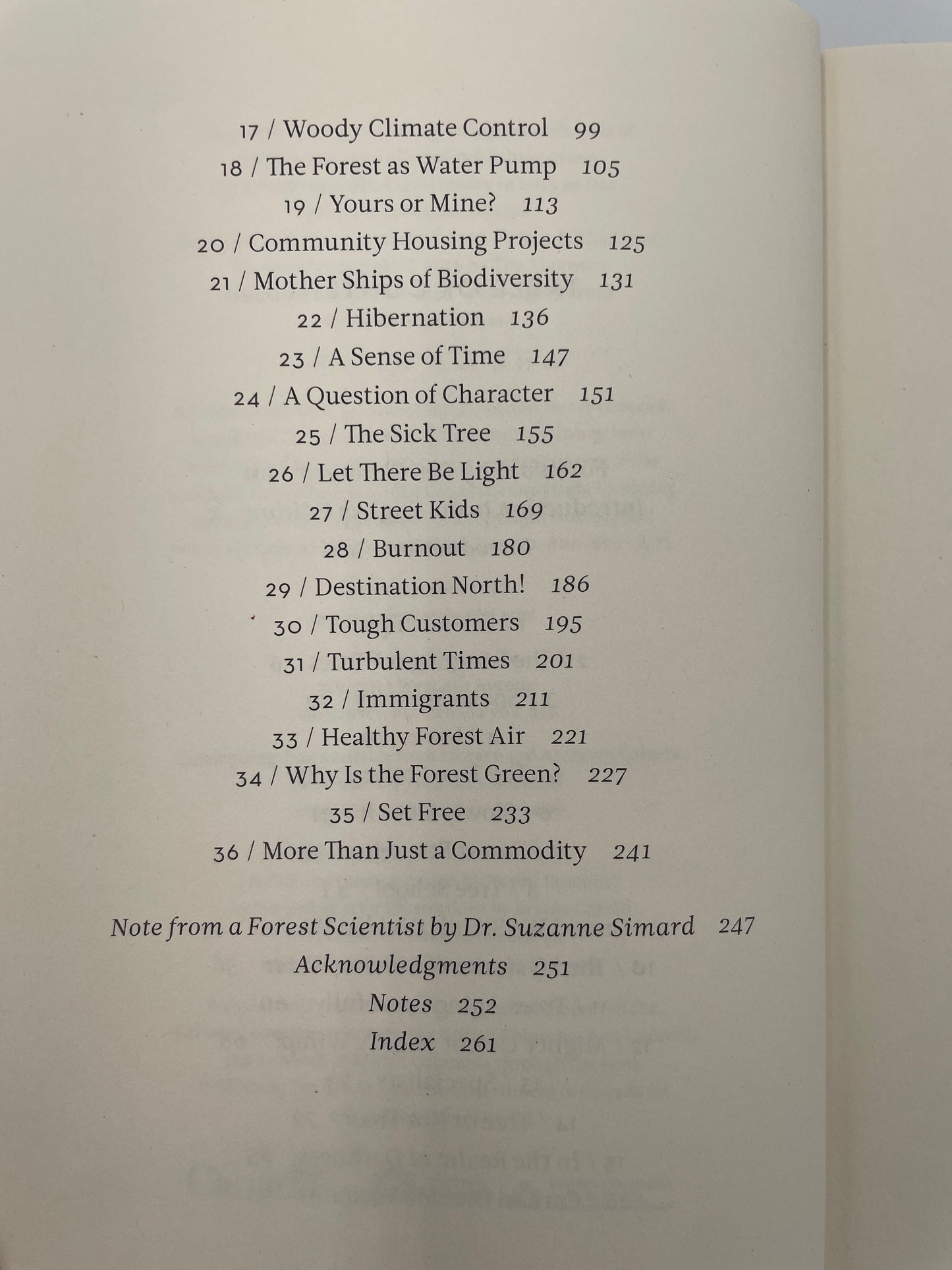 Table of contents page from the book 'The Hidden Life of Trees' by Peter Wohlleben.