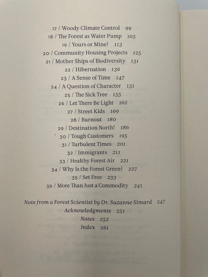 Table of contents page from the book 'The Hidden Life of Trees' by Peter Wohlleben.