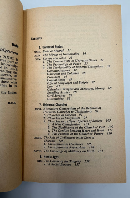Contents page of volume two from ‘A Study of History’ by Arnold J.Toynbee - 2 Volume Abridged Set