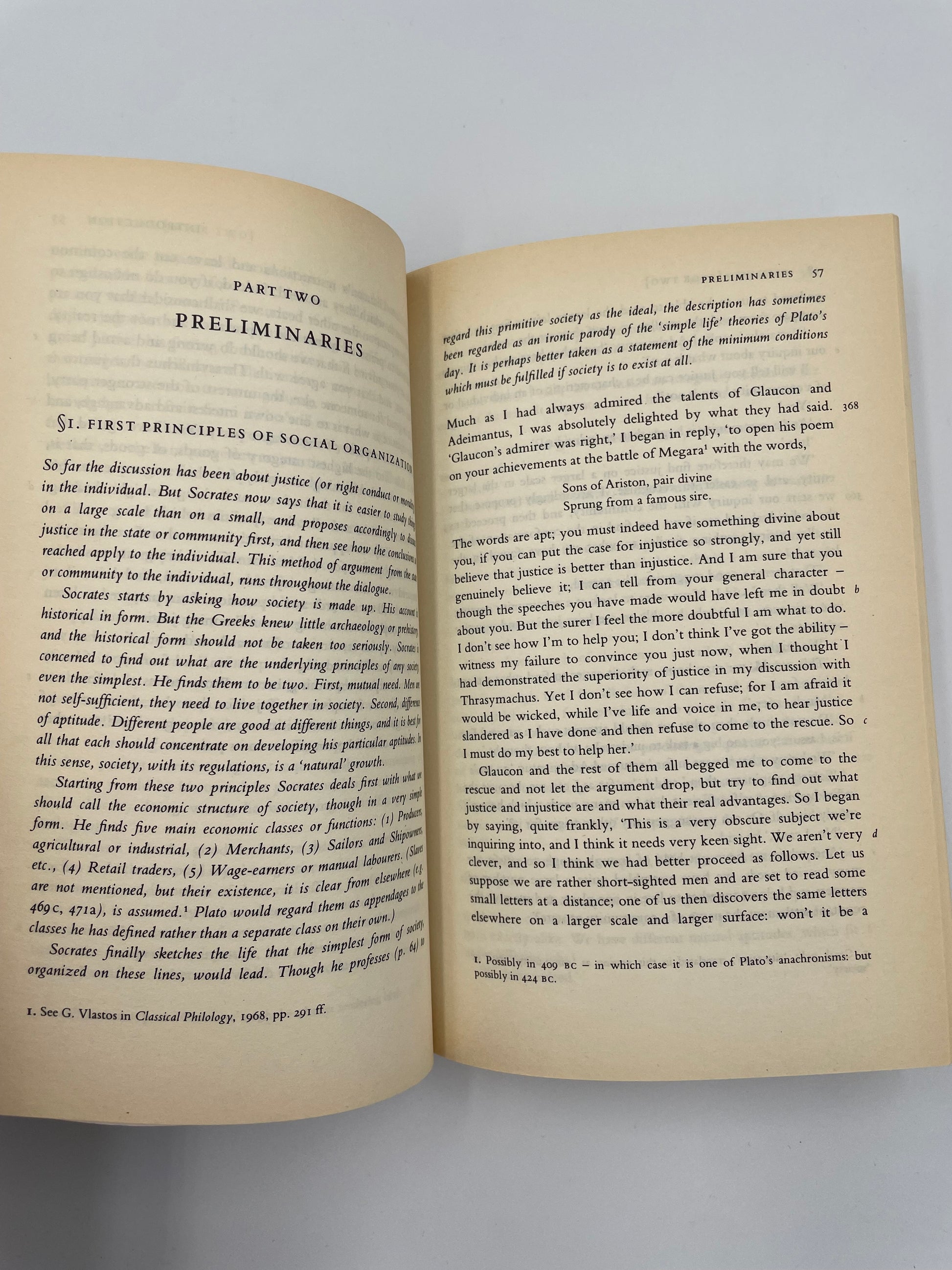 Page 56 and 57 from The penguin, classic edition of ‘The Republic’ by Plato.