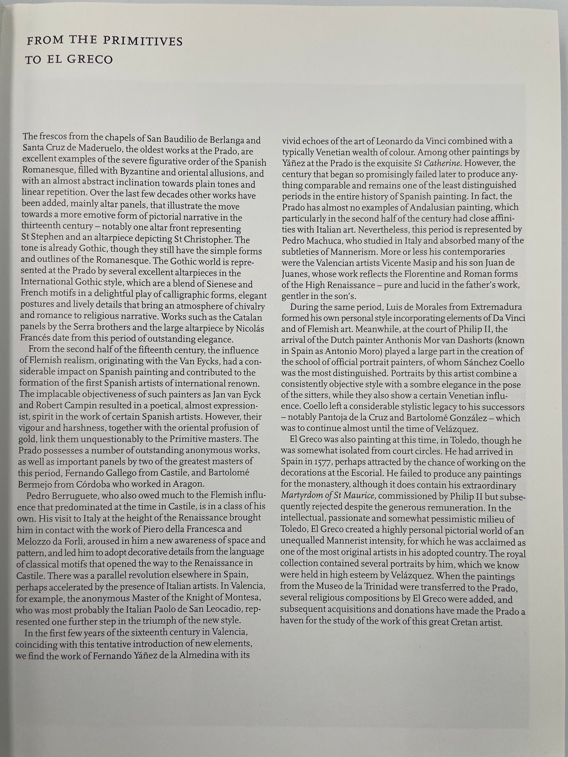 Introductory page with text entitled from the primitive to El Greco from the book, ‘The Prado’ – Scala