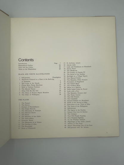 Contents page of Goya by Bernard L. Myers